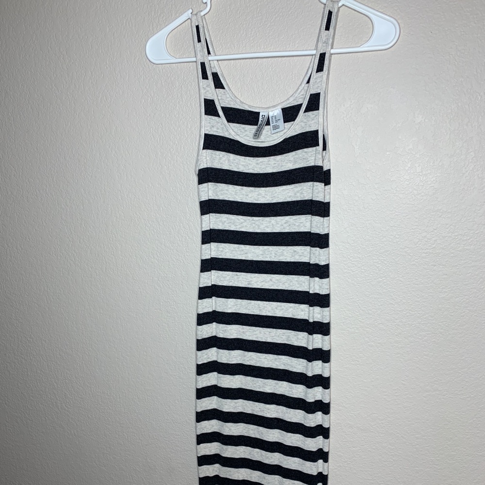 Gray and beige striped dress